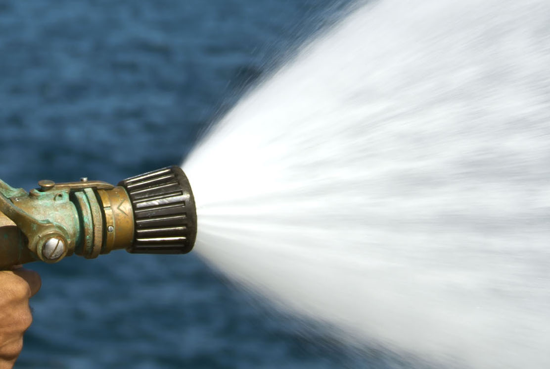 A firehose spraying