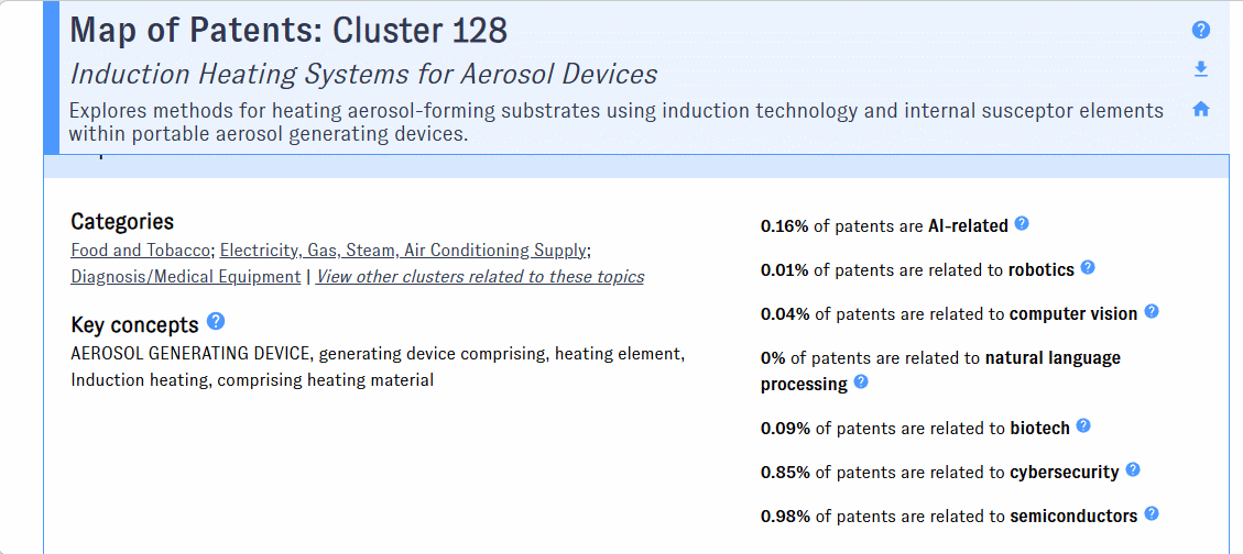 Animation: hovering over tooltips in the Map of Patents interface reveals explanations of different features.