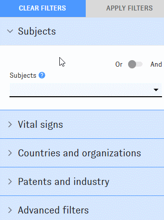 Animation: typing different phrases into the Subjects field in the Map interface opens dropdowns with different phrases identified as disciplines, fields, subfields, and topics.