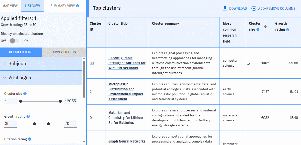 Animation: adding columns to the list view