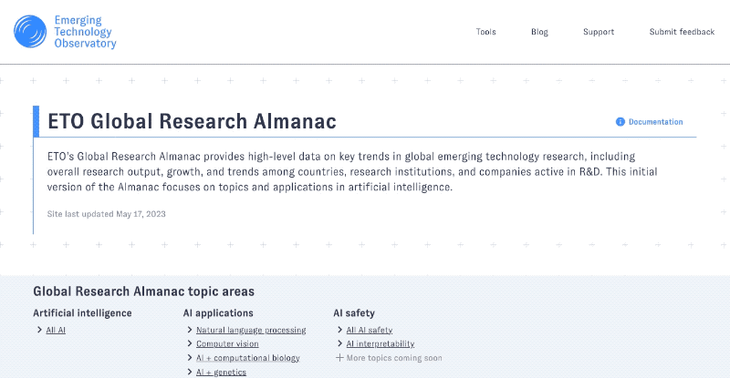 Selecting a research topic from the Almanac main menu.