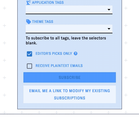 Clicking a button in the subscription dialog in the web interface; a popup dialog asks for the user's e-mail address.